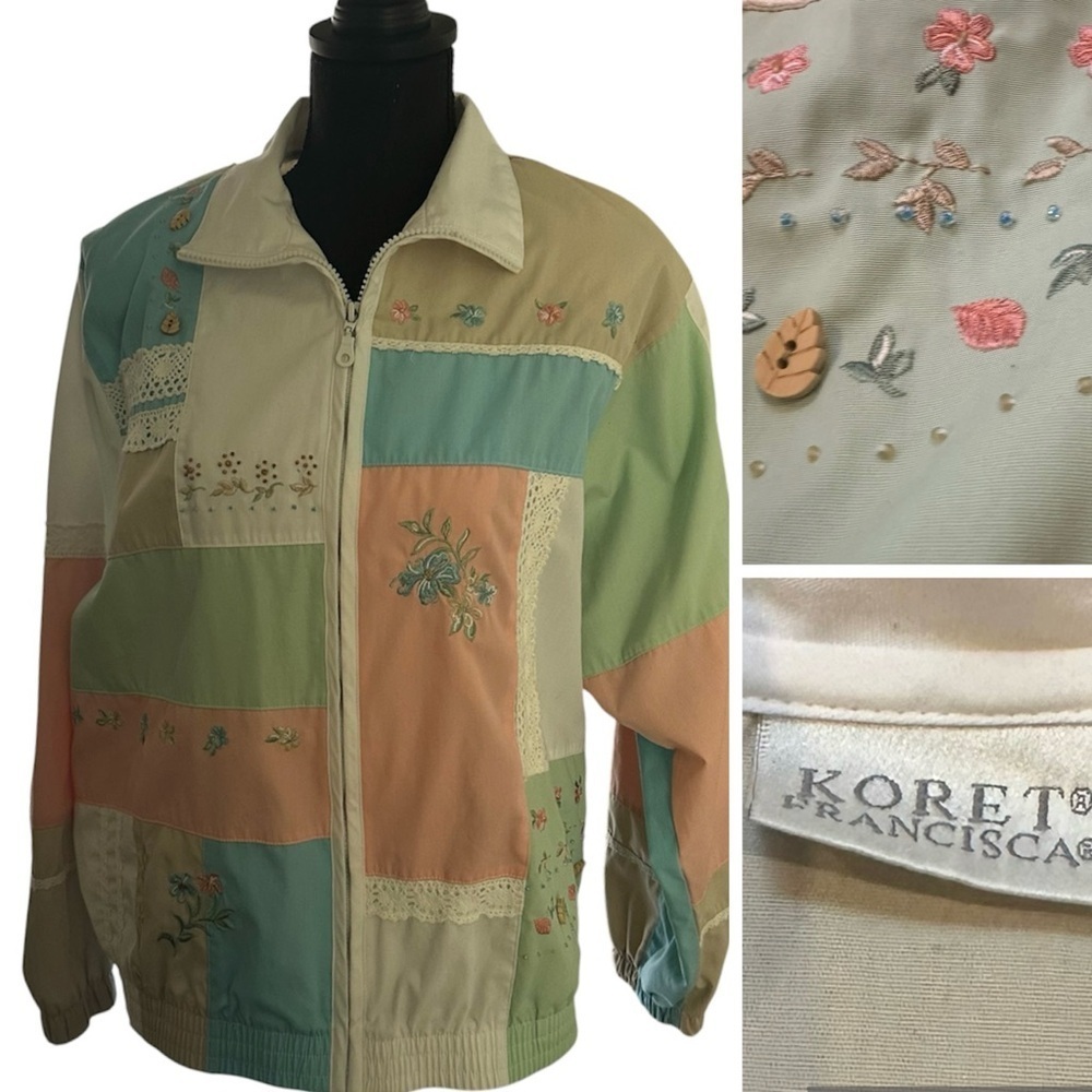 Koret Jacket Patchwork Pink Green Lace Trim